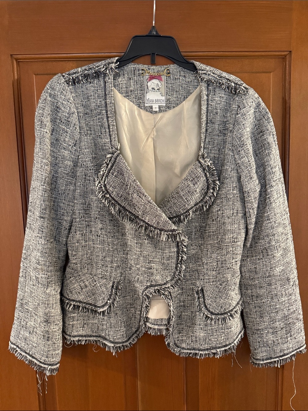 Yoana Baraschi Black and White Fringe Tweed Blazer